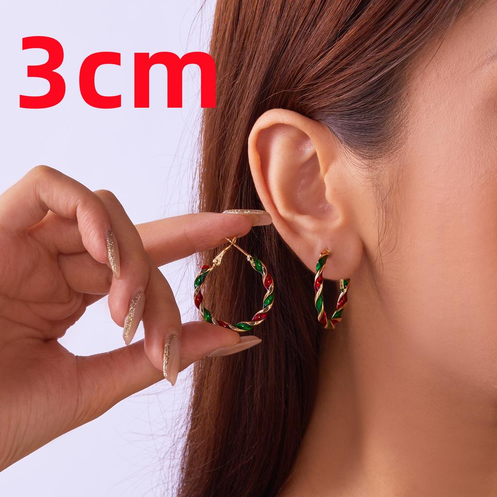 New Year Minimalist Colorful Hoop Earring for Women Classic Red Green Twist Round Circle Earring Christmas Festival Jewelry Gift