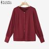 ZANZEA Women Autumn Round Neck Lantern Long Sleeve Cardigans