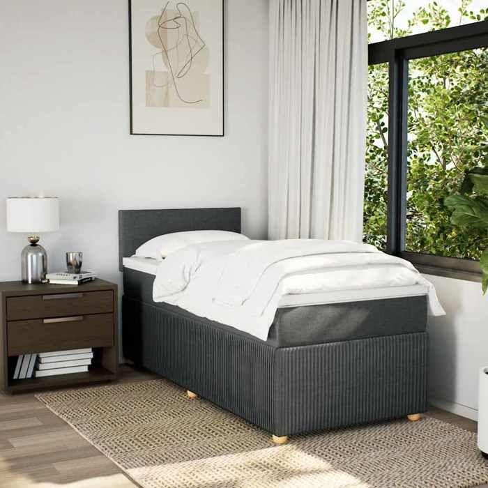 Maison Exclusive - Sommier à lattes de lit et matelas Gris foncé 90x190 cm Tissu