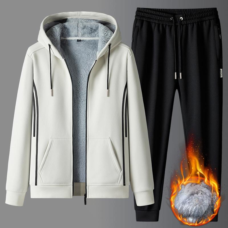 New Winter Fleece Thickened Warm Two-piece Men's Fashionable Hoodie Two-piece Set