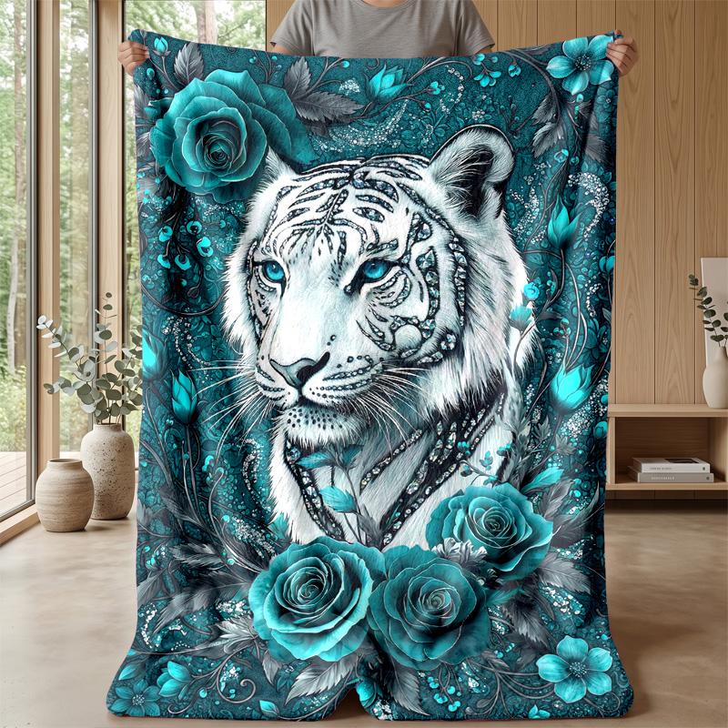 Blue Leopard and Roses blanket Personalized Name Flannel Blanket Soft Cozy Plush Throw for Sofa Bed Lightweight Home Decor