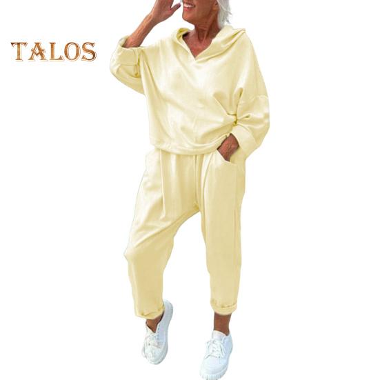 2 шт./комплект женский весна осень топ брюки комплект с капюшоном однотонный длинный рукав толстовка с капюшоном эластичный пояс шаровары спортивный наряд повседневный спортивный костюм