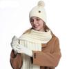3Pcs Winter Warm Set Knit Hat Scarf Gloves Ear Protection Alpaca Wool Blend Women Cold Weather Riding Gear Multi Color