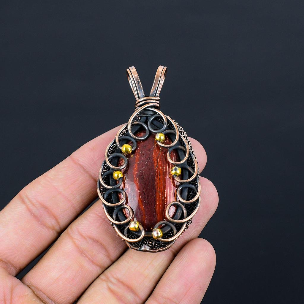 Ювелирный кулон ручной работы из чистой медной проволоки с драгоценным камнем Red River Jasper