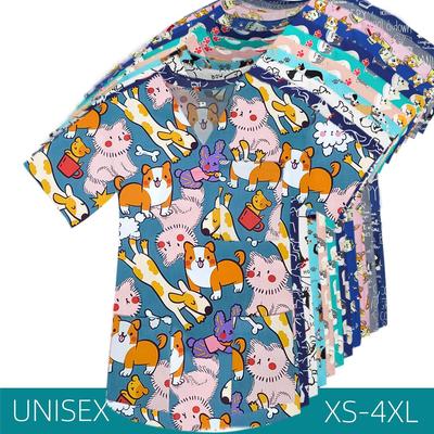 Женщины Мужчины Клиническая Медицинская Униформа Мягкие Топы Скрабы Собаки Печати Блузка Для Кормления Медсестра Доктор Футболка Операционная Скраб Топы