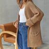IHUASU Women's Large Size Casual Pocket Knitted Cardigan Sweater Commuter Style Loose Mid-Length Jacket