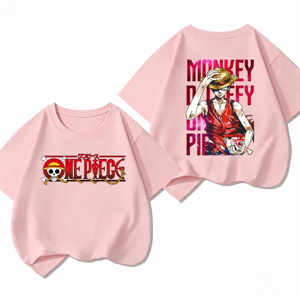 Bandai One Piece Luffy Kids TShirt 100 Cotton Boys Girls Summer Short Sleeve Clothes Children Anime Double Sided Graphic Tees