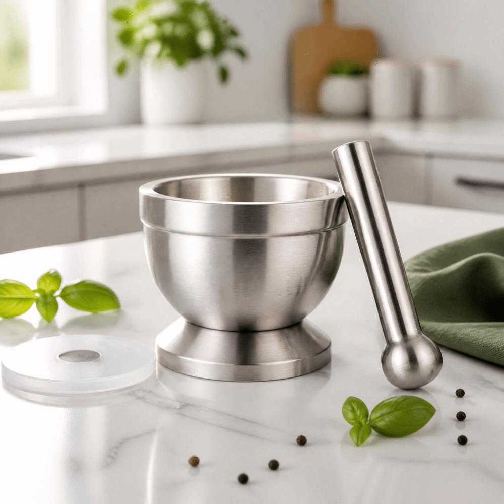 Silver Stainless Steel Mortar Stainless Steel Garlic Grinder Bowl Kitchen Grinding