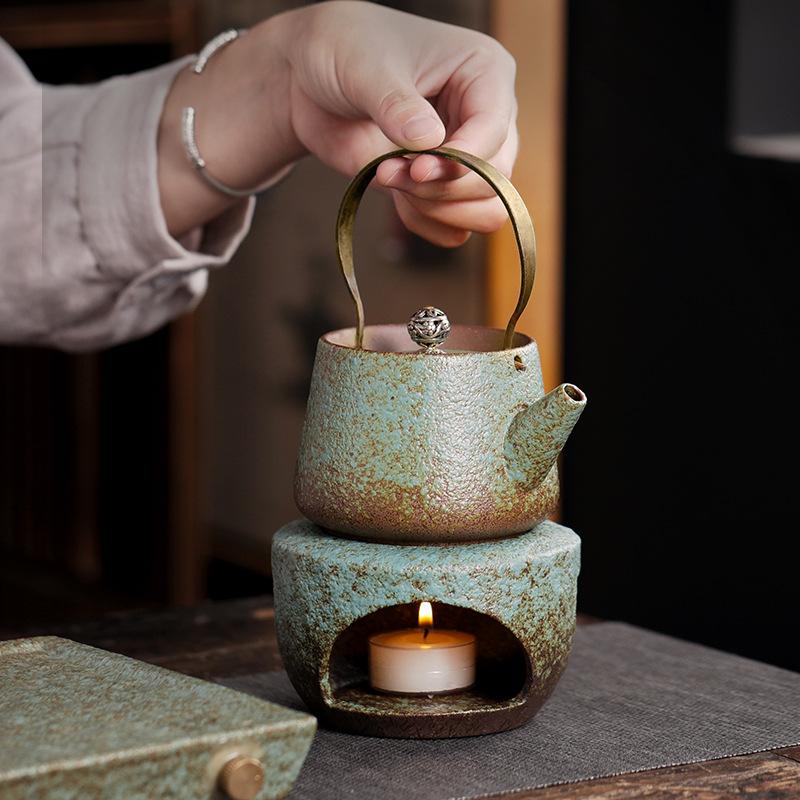 Чайник из грубой керамики ручной работы, антикварный чайник, кофейник и набор чашек, нагреваемый чайник, чайник, кофейная посуда, чайная посуда, чайники, гайвань