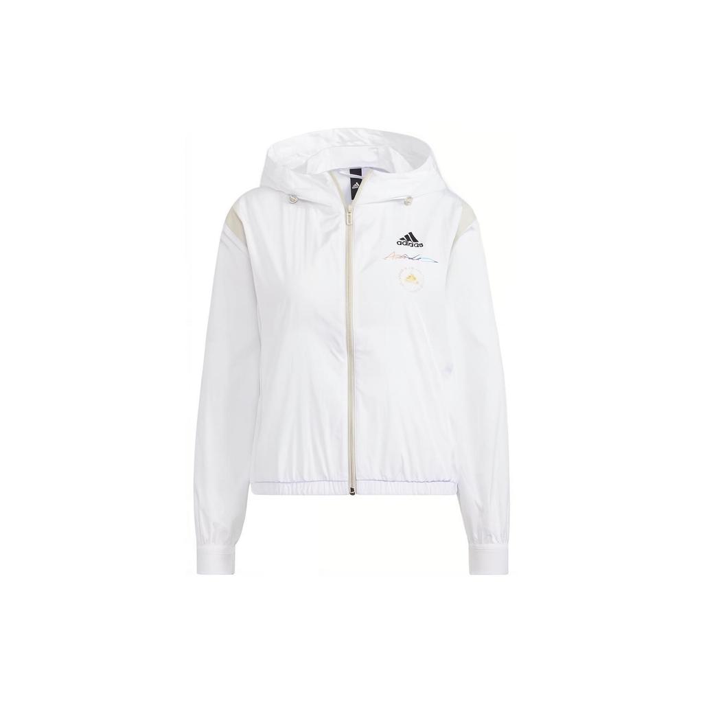 Adidas Logo Print Sports Woven Hooded Jacket Women Jacket White HE9959