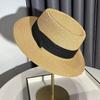 Sweet and colorful butterfly ribbon straw hat for women, summer seaside vacation style, large brim sun protection hat, foldable hat