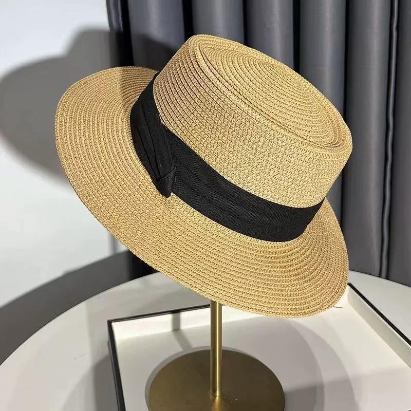 Sweet and colorful butterfly ribbon straw hat for women, summer seaside vacation style, large brim sun protection hat, foldable hat