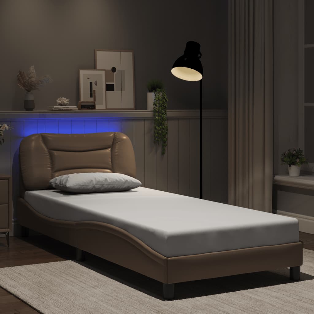 LED Bed Frame without Mattress Hvar Cappuccino Brown 90 x 190 cm