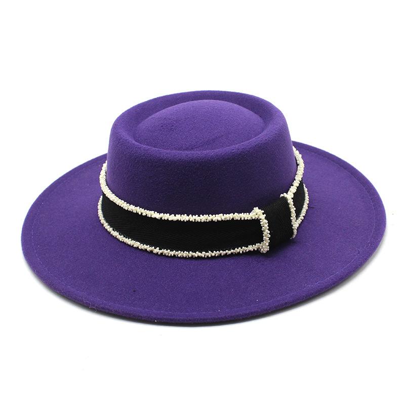 Xiaoxiangfeng шерстяная фетровая шляпа детская литературная бисерная цепочка лента вогнуто-выпуклая цилиндр однотонная универсальная шляпа-тазик прилив