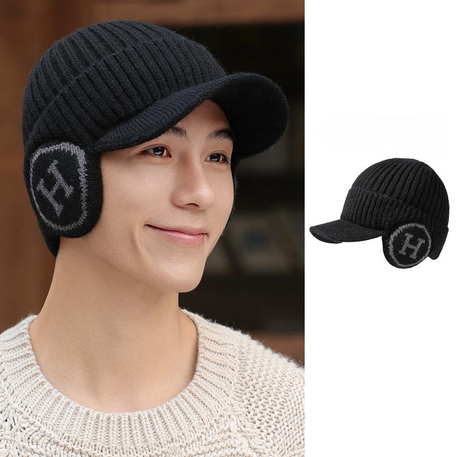 Мужские зимние утолщенные наушники с буквами и вязаная шапка из бархата для велоспорта, теплая бейсболка Duckbill