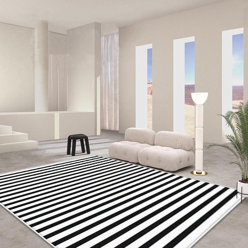 Французский стиль Простой черно-белый полосатый ковер Гостиная Украшение дома Спальня Прикроватный коврик Роскошный Кабинет Гардеробная Нескользящий коврик