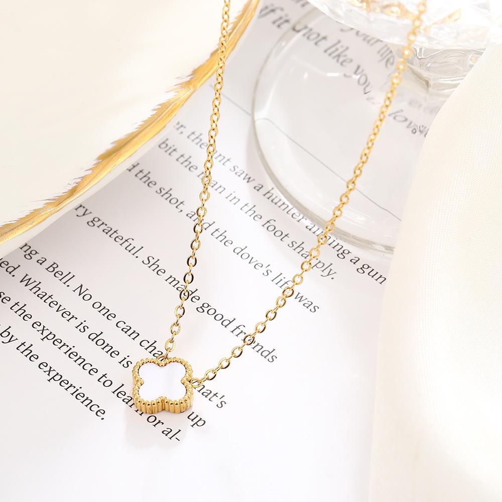 Модное двухстороннее ожерелье с четырьмя листочками клевера, простое бесцветное ожерелье Lucky Grass из титановой стали на ключицу, роскошное высококачественное женское ожерелье