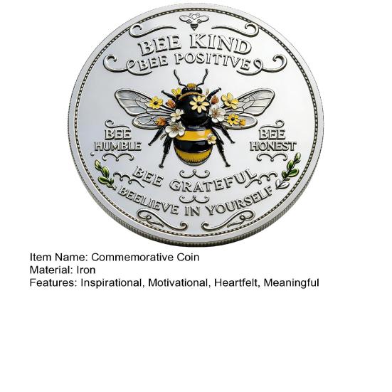 Bee Kind Positivity Commemorative Coin Motivational Bee Challenge Coin Double-Sided Inspirational Collectible Token Gift for Friends Family