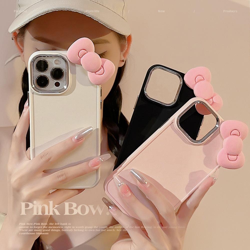 Cute Pink Bow Iphone17 Apple 16 Mobile Phone Case 11 Three-dimensional 13 Silicane 14 Promax Suitable for 12 Sets