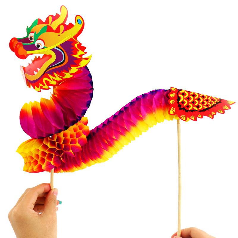 Diy Paper Dragon Craft Material Chinese Year Diy Dragon Decor Chinese Dragon Dance Three-Dimensional Pull Flower AVE