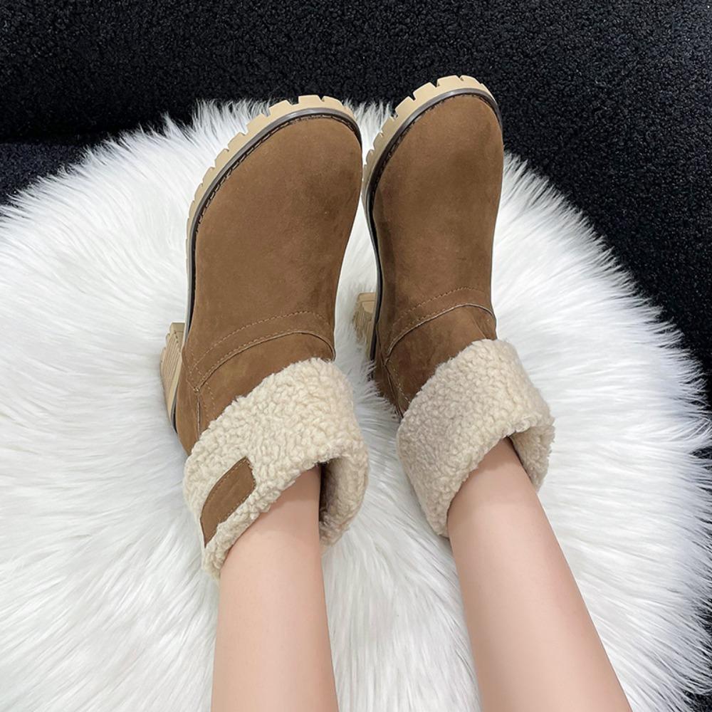 Модные осенне-зимние модные новые повседневные удобные теплые бархатные ботильоны с квадратным каблуком и круглым носком однотонные женские ботильоны