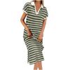 Women's Fashion V-Neck Striped Low Split Lapel Long Sleeveless Casual Dresses