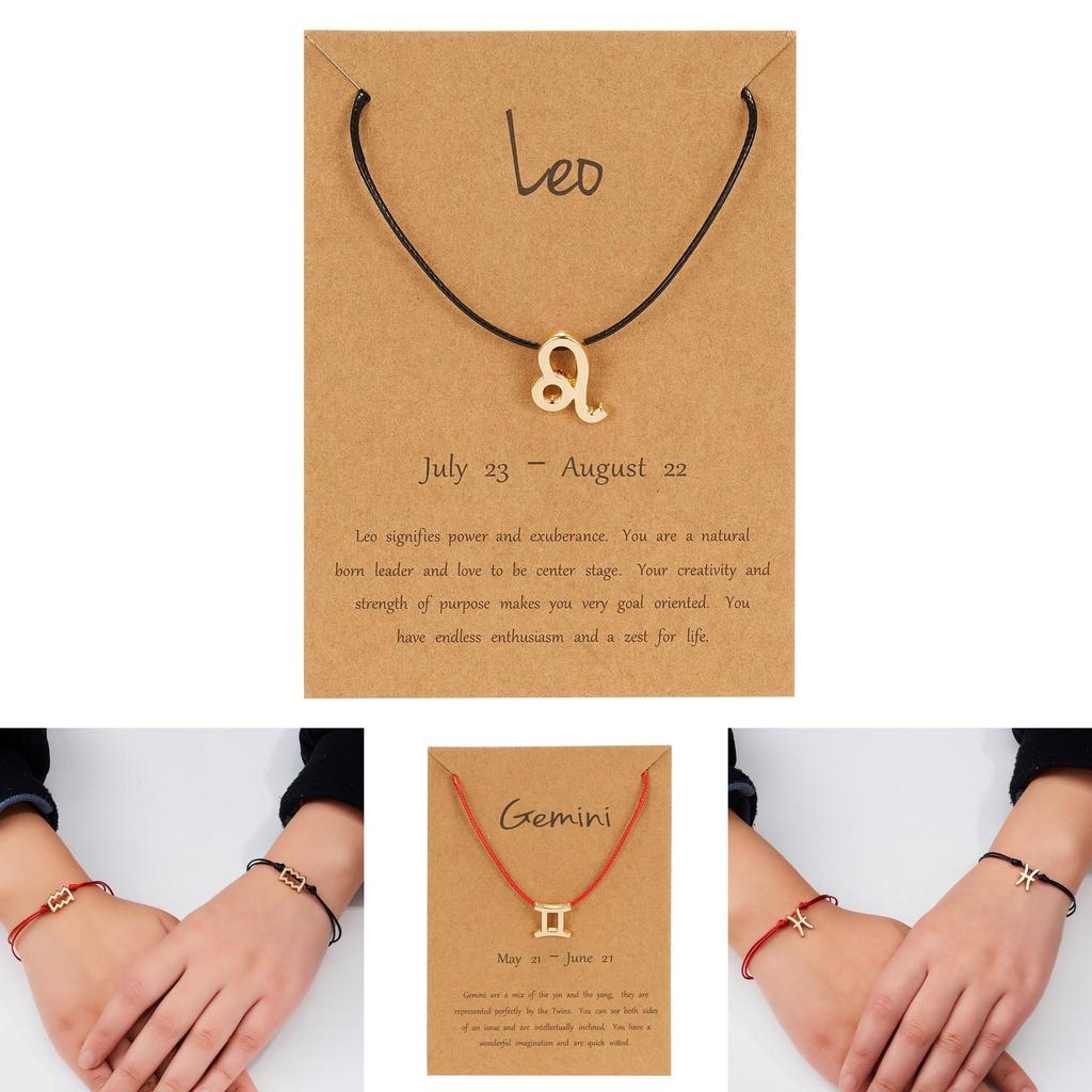 Элегантный браслет из черного и красного плетеного шнура с символами 12 знаков зодиака для Льва и Девы