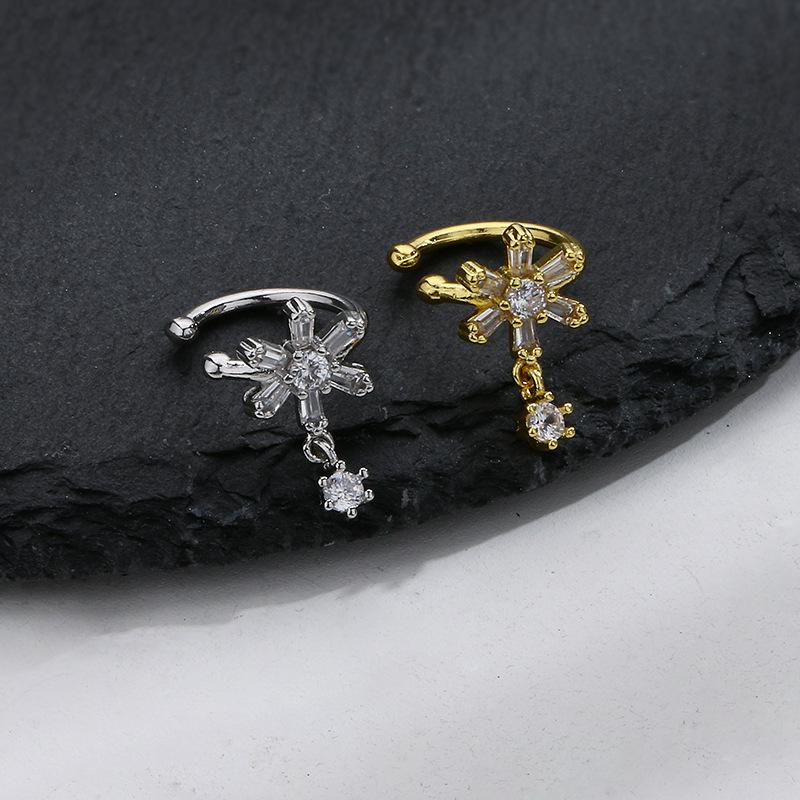 Тяжелая промышленность инкрустированные циркониевые цветы клипсы для ушей без пирсинга ухо висячие женские кисточки клипсы для ушей косточка ранняя осень