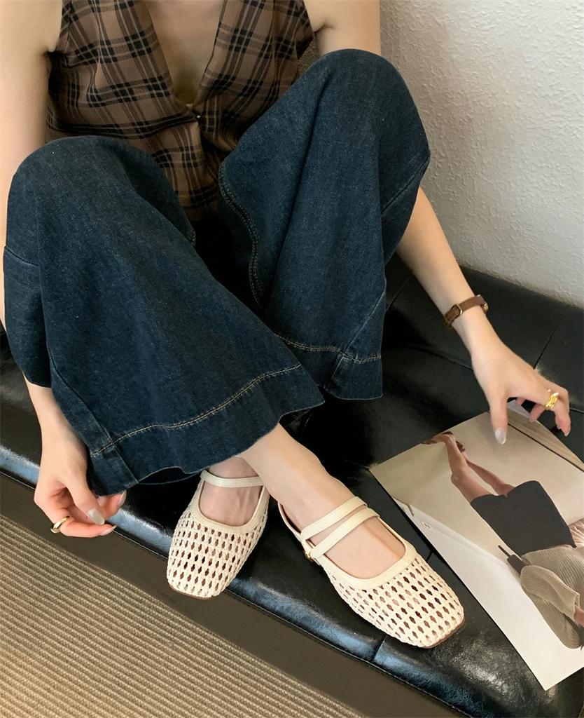 Туфли-платформы на низком толстом каблуке, одинарные туфли, французские плетеные ажурные туфли Мэри Джейн, женские летние ретро сандалии с отверстиями, женские