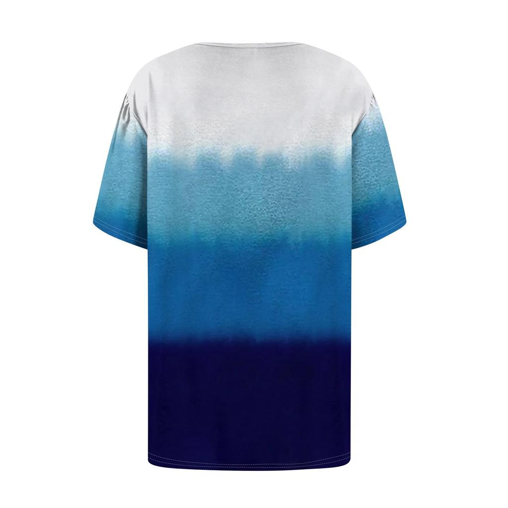 Женский модный повседневный короткий рукав пуловер с принтом на пуговицах и круглым вырезом