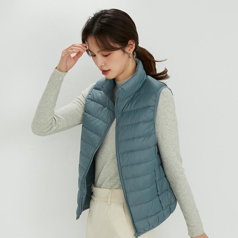 Тонкий пуховик жилет женский новый осень и зима 2024 90 белый утиный пух жилет воротник стойка короткий жилет прилив