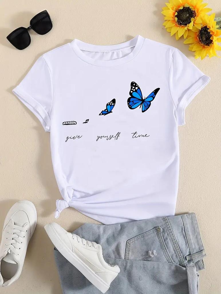 Модная женская повседневная белая футболка с 6 персонализированными принтами, круглым вырезом, короткими рукавами