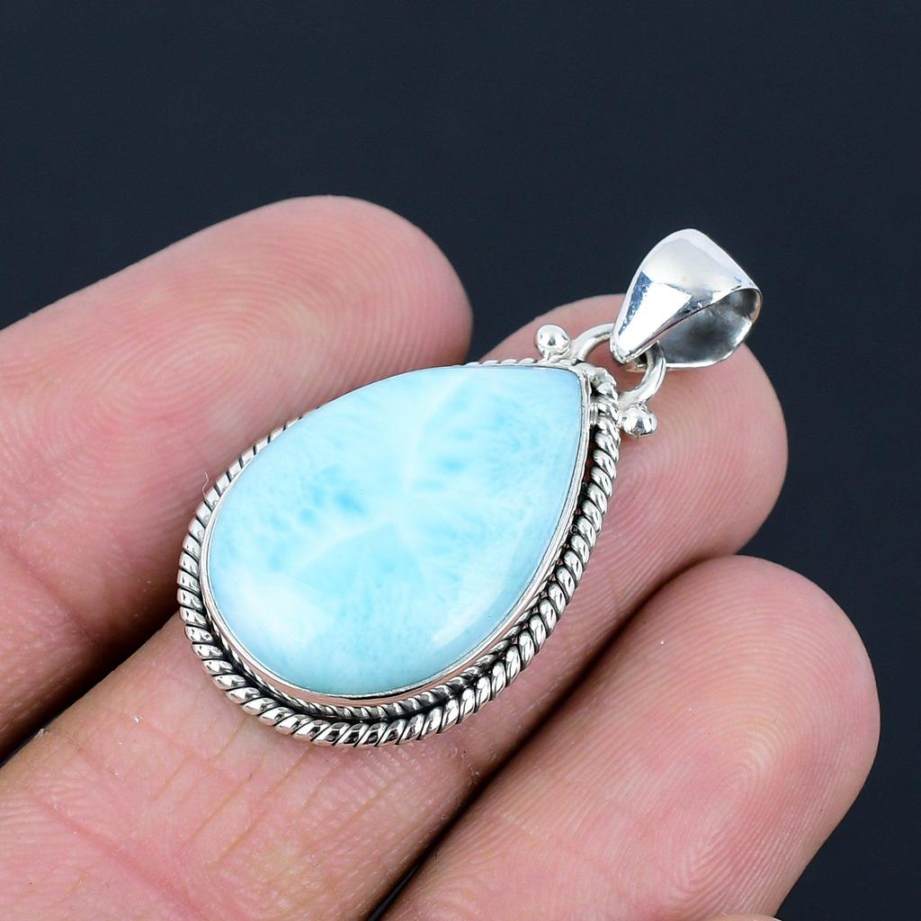 Подвеска из натурального драгоценного камня Ларимар, серебро 925 пробы, форма груши 24X16 мм, подвеска ручной работы, ювелирный подарок на День святого Валентина