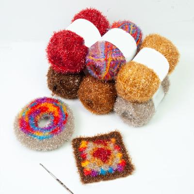 Цветная мочалочная пряжа для вязания салфеток для мытья посуды, мочалок, блестящая полиэстеровая пряжа, 1,76 унции (50 г) 196 ярдов (180 м) каждая для вязания