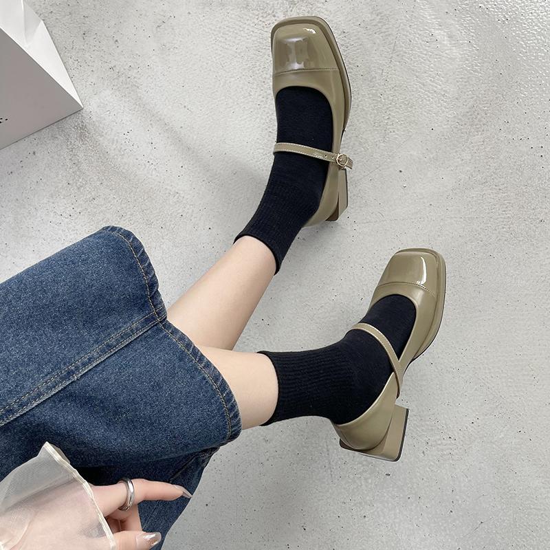 Туфли Мэри Джейн. Женские весенне-летние нишевые туфли с темпераментом на одинарной платформе. Туфли на толстом каблуке в стиле ретро. Французский квадратный носок. Маленькие кожаные туфли на низком каблуке.