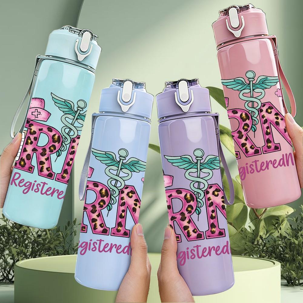1PC RN Medical Symbol Floral 750ml Color Plastic Sports Water Bottle Leakproof Flip Straw Lid Suitable for Sports Office Home Use