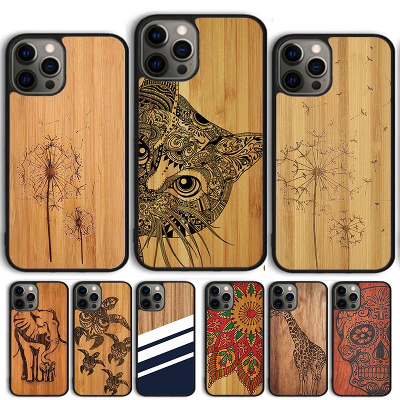 Бамбуковый Деревянный ЧЕХОЛ-КРЫШКА С ИЗОБРАЖЕНИЕМ ЖИВОТНЫХ Для iPhone 17 Air 15 16e 14 13 12 Pro Max 11 Pro Max Plus Coque Shell