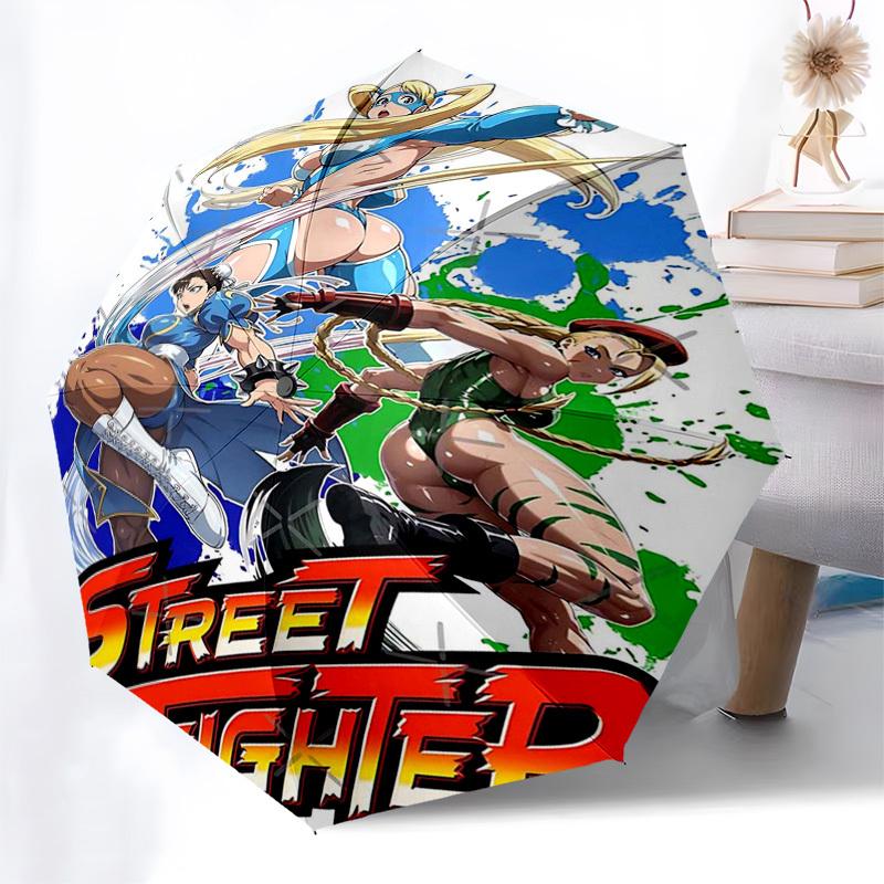 1pc Street Fighter Auto-Open Close Outdoor Umbrella - Portable 3-Fold Design with 8-Bone Iron Frame - Outdoor for Fans, Travelers, Daily Use, Gif