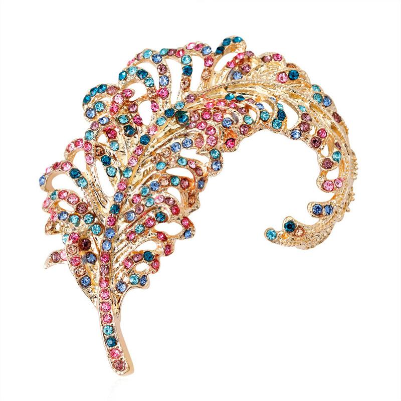 European And American High -End Exquisite Color Feather Brooch Alloy Rhinestone Ladies Corsage