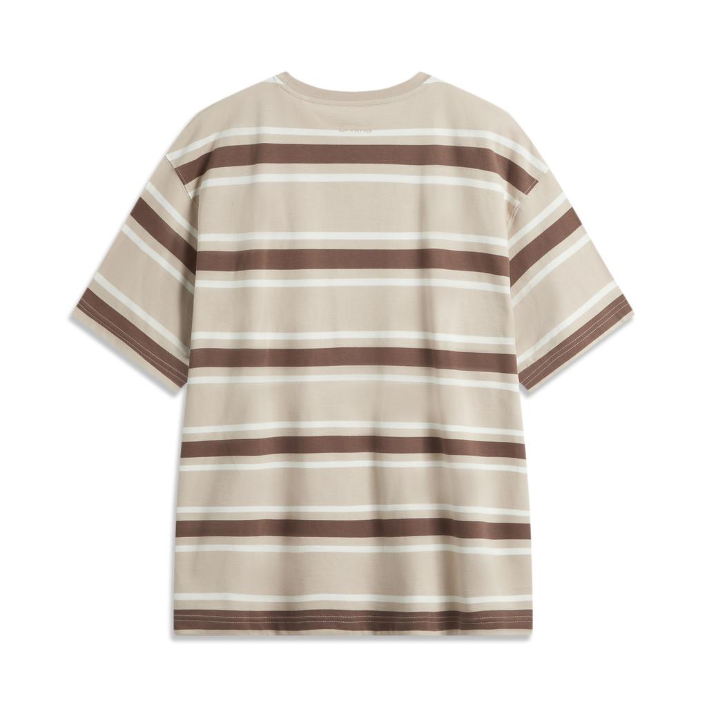 Футболка с коротким рукавом и логотипом бренда Li Ning в полоску, повседневная, удобная, дышащая, с круглым вырезом, мужская футболка AHSUC03-1