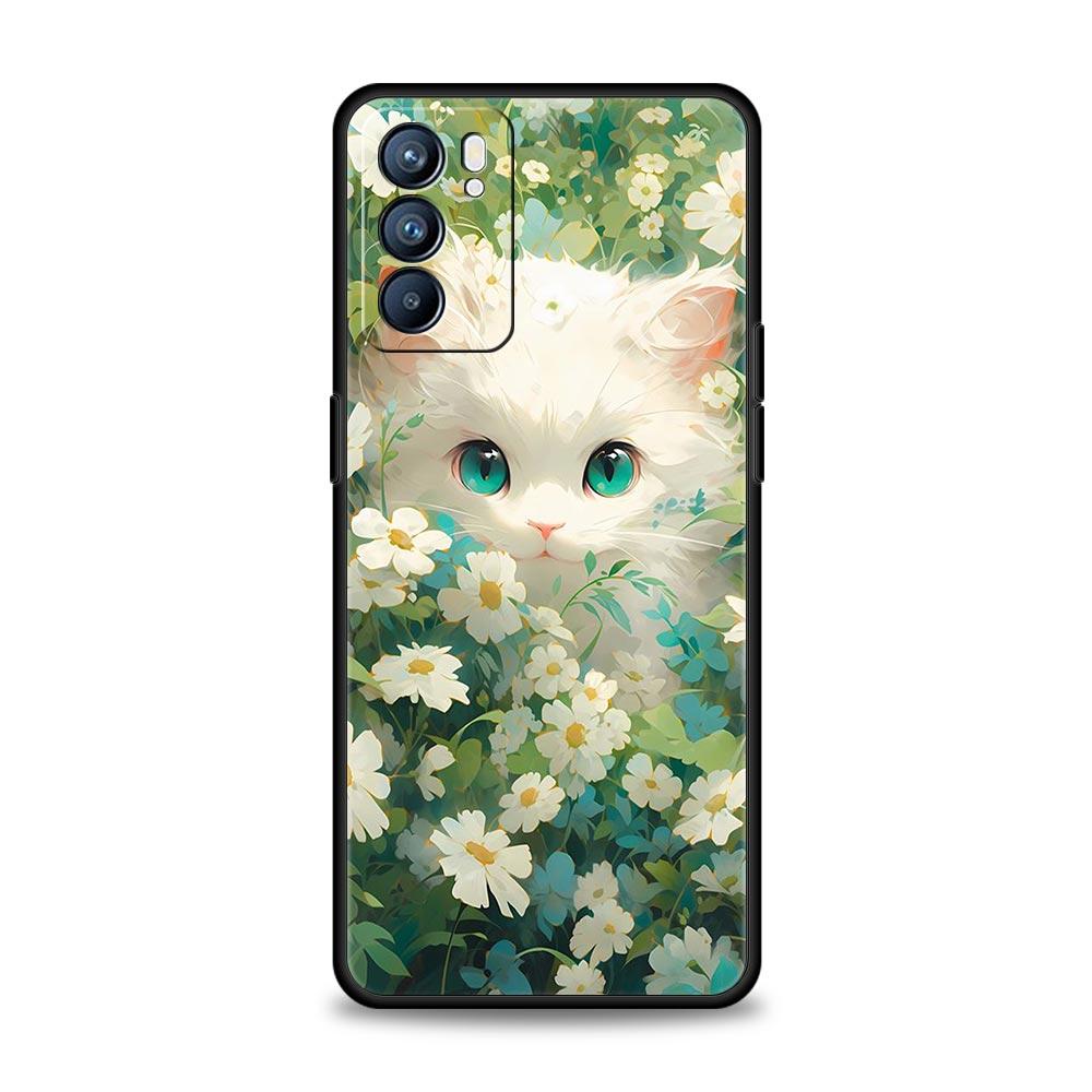Чехол для Oppo A54 A53 A52 A9 A15 A95 A17 A16 A76 A74 Find X6 X5 Reno8 Reno7 Reno6 Pro 5G Обложка мультяшный милый кот Арт мода