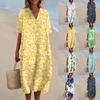 Женское свободное повседневное модное платье с V-образным вырезом и принтом, пляжная юбка