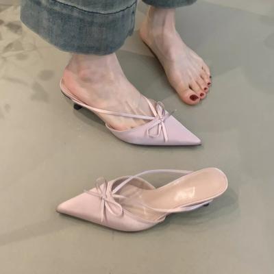 Темпераментные туфли-лодочки с бантом, милые, нежные, элегантные, атласные, с острым носком, на шпильке