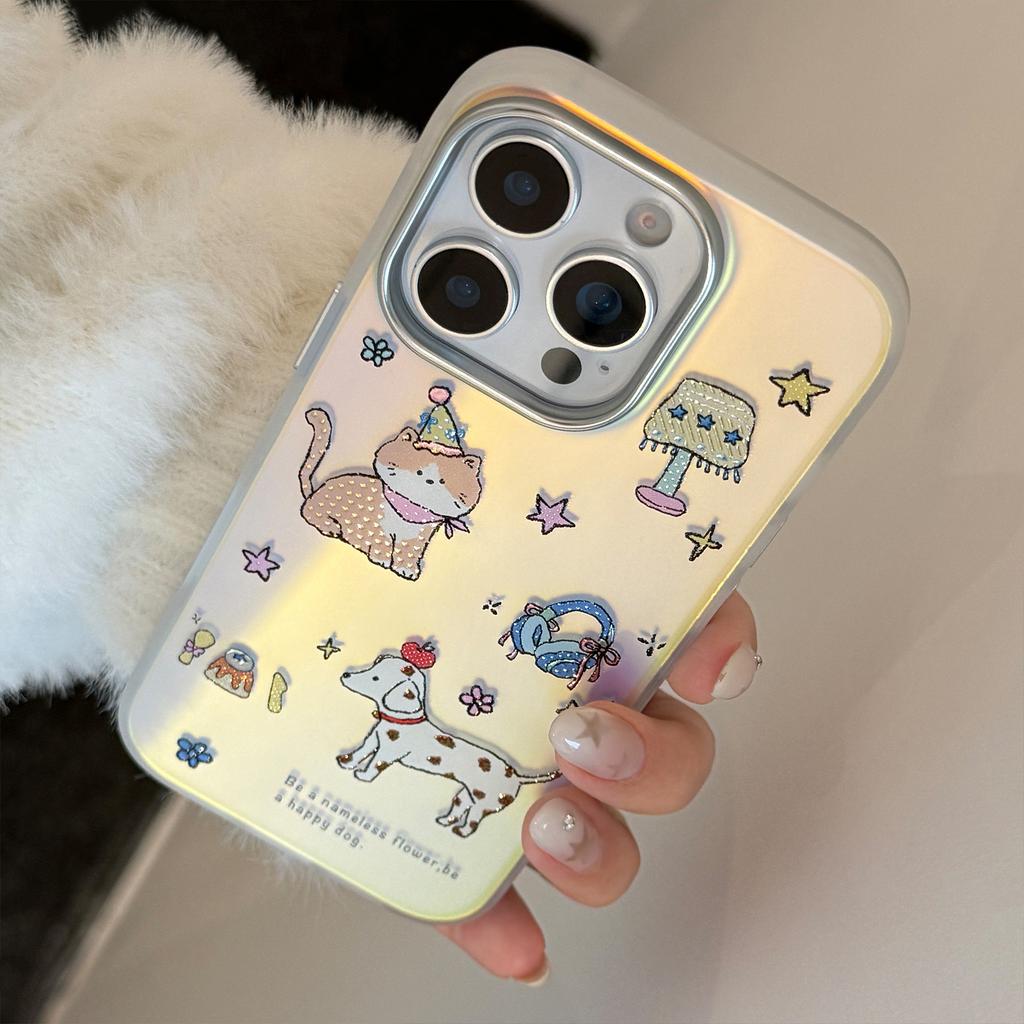 Позолоченный Милый Милый Питомец Подходит для Чехла Мобильного Телефона Iphone17 16 Лазерный 15Promax Поколение 14 Мультяшный 11 Гальваническое Покрытие