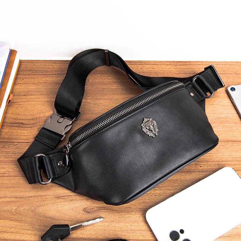Мужская модная минималистичная поясная и нагрудная сумка - Натуральная коровья кожа, Мягкая повседневная кроссбоди, Японский и корейский стиль