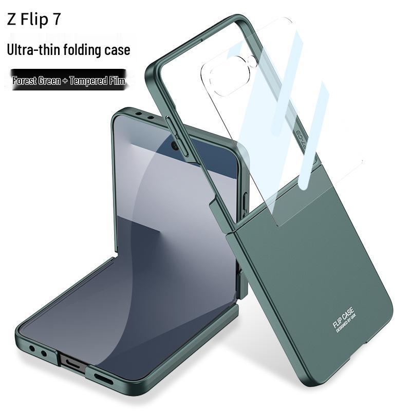 GKK Однотонный противоударный ПК-чехол для Samsung Z Flip7 - Большое окно, Ощущение кожи, Трансграничный, Защита складного экрана