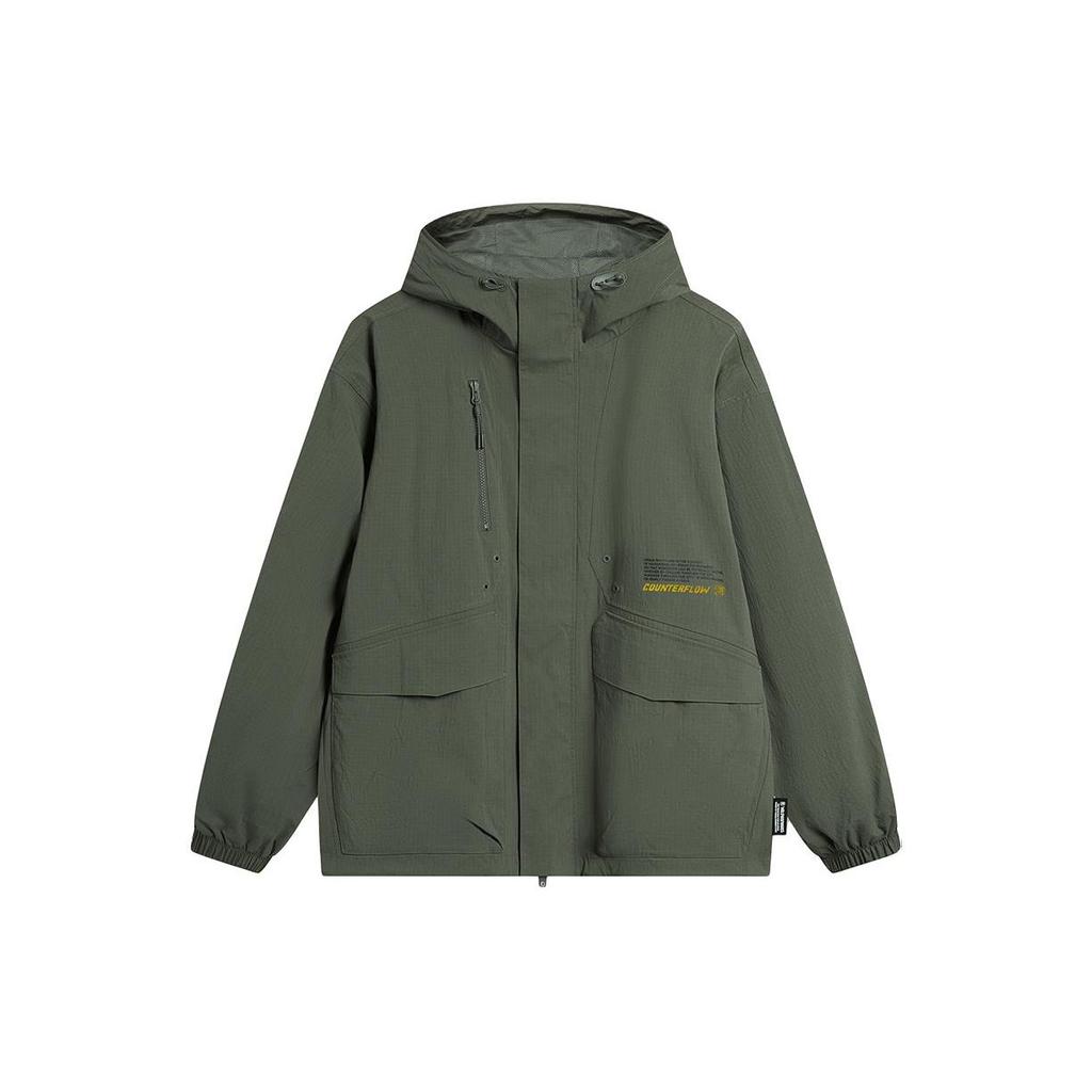 Li Ning CF Suo Однотонная повседневная куртка на молнии с капюшоном и длинными рукавами для мужчин куртки темно-зеленый AJDU249-4