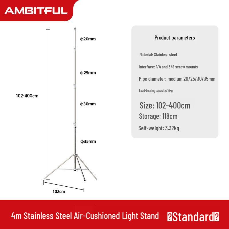 Пневматическая стойка для освещения Ambitful AS-400 PRO из нержавеющей стали для фото- и видеосъемки