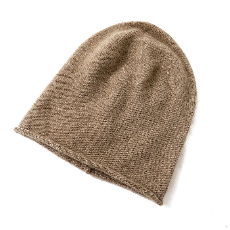New Autumn and Winter Women's Solid Color Rolled Simple and Laid Back Style Warm Headpiece Knitted Cap