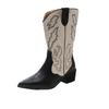 Fashion Embroidered Women's Western Cowboy Boots Fashion Thick Heel Retro Style Knight Long Boots Autumn/Winter Women's Shoes